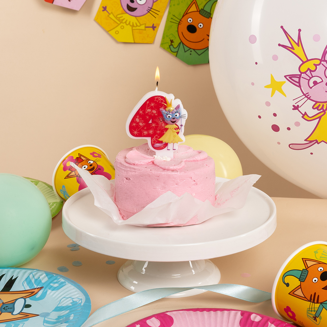 Свеча Цифра, 4 Три Кота, Лапочка, 6*6 + 1,5 см, 1 шт. с держат.