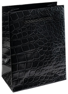 Пакет подарочный, 210гр, Кожа крокодила, Черный, Металлик, 15*12*7 см, 1 шт.